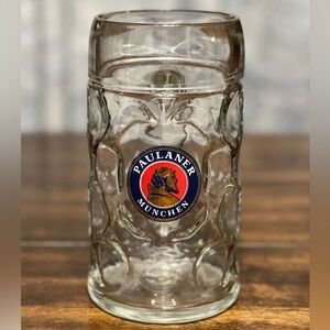 Paulaner Munchen 1 Liter German Beer Stein Mug Dimpled Glass Oktoberfest